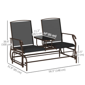 2 Person Outdoor Rocking Chair Garden Bench Black