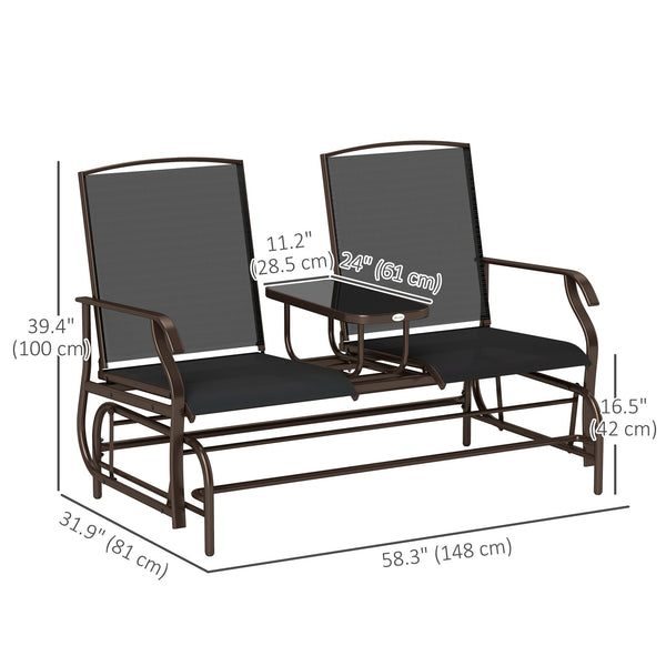 2 Person Outdoor Rocking Chair Garden Bench Black