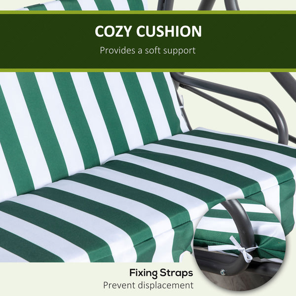 Outdoor swing chair with adjustable canopy, removable cushion and weather-resistant steel frame, green and white