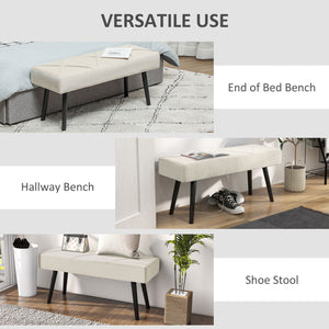 Modern upholstered bedroom bench with steel legs, cream white