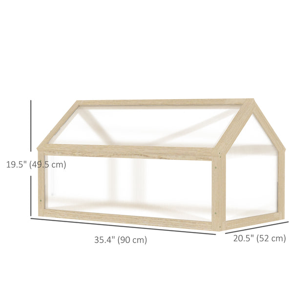 Portable raised garden greenhouse made of natural wood with a hinged lid