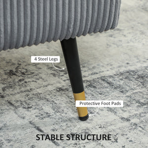 Two-seater corduroy sofa with springs, steel legs and tufting, dark gray