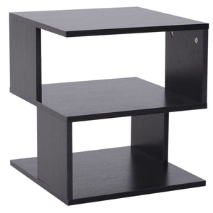 Modern 3-Tier Square Wooden Side Table, Black