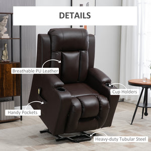Electric lift chair in synthetic leather with footrest, brown