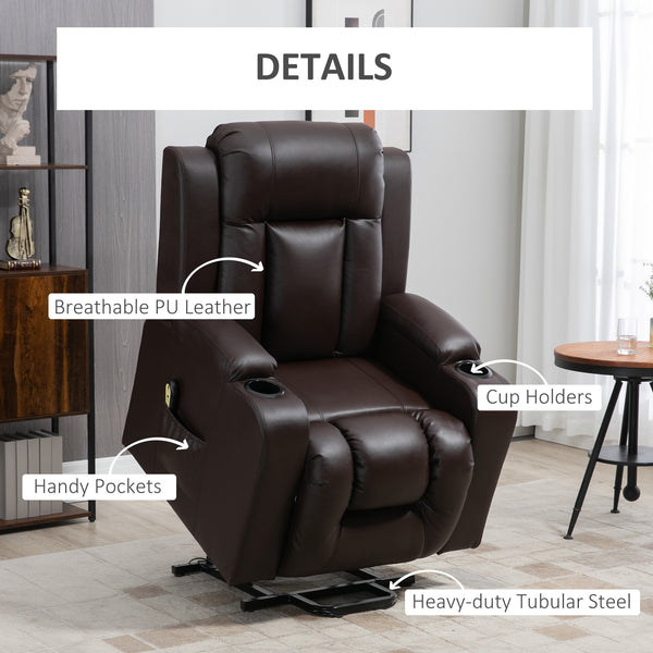 Electric lift chair in synthetic leather with footrest, brown