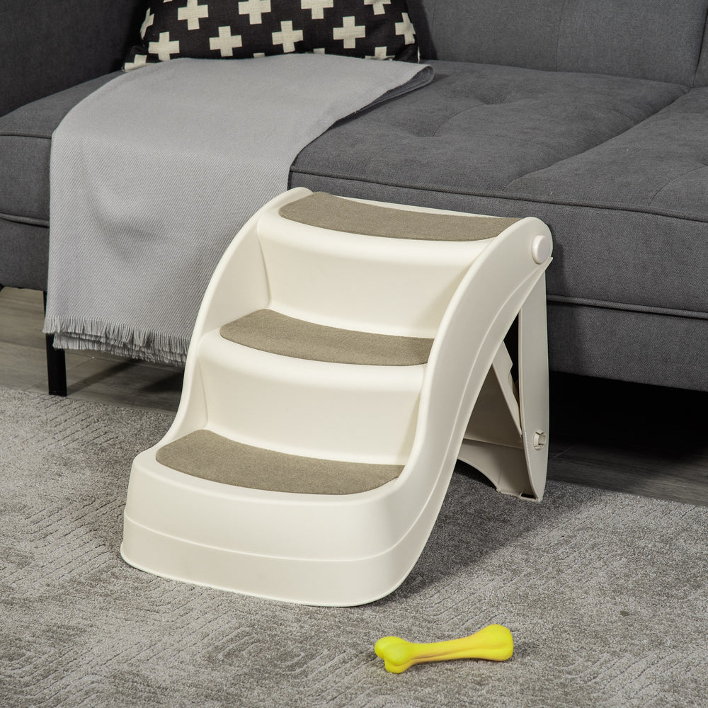 Portable folding stairs for small dogs and cats, cream color