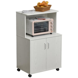 White Oak Microwave Trolley on Wheels