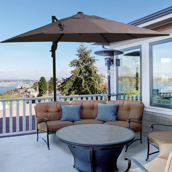 8-foot square cantilever parasol with cross base, light brown