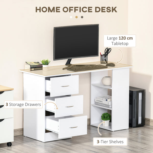47-inch Desk with 3-Tier Storage Shelves, White