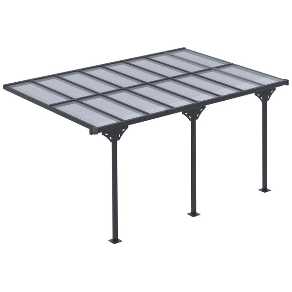 14' x 10' Pergola with Hardtop Polycarbonate Roof, Adjustable Height, Aluminum Frame, UV Protection, Gray