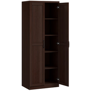 5-Tier Pantry with Adjustable Doors and Shelves, Dark Brown