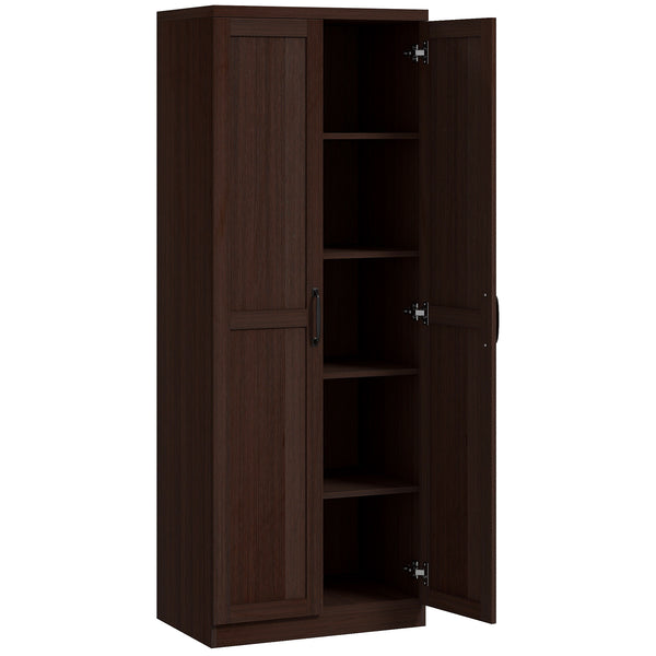 5-Tier Pantry with Adjustable Doors and Shelves, Dark Brown