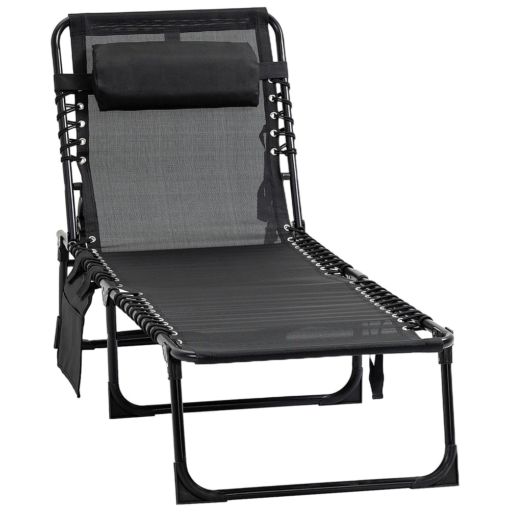 Folding chaise lounge with adjustable backrest and removable cushion, black 