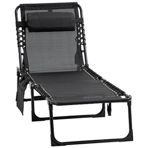 Folding chaise lounge with adjustable backrest and removable cushion, black 