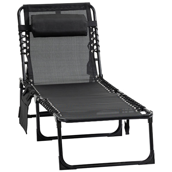 Folding chaise lounge with adjustable backrest and removable cushion, black 