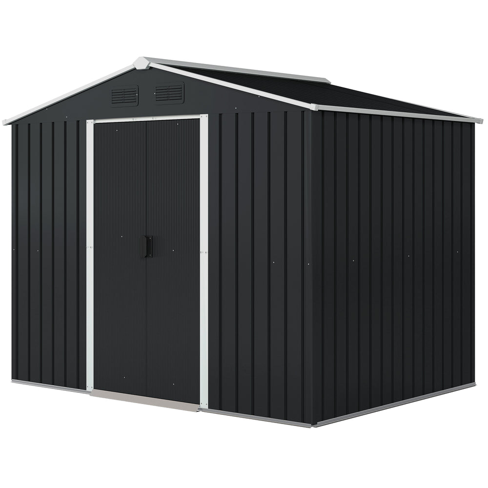 Metal garden shed with lockable sliding doors and ventilation