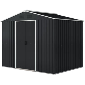 Metal garden shed with lockable sliding doors and ventilation