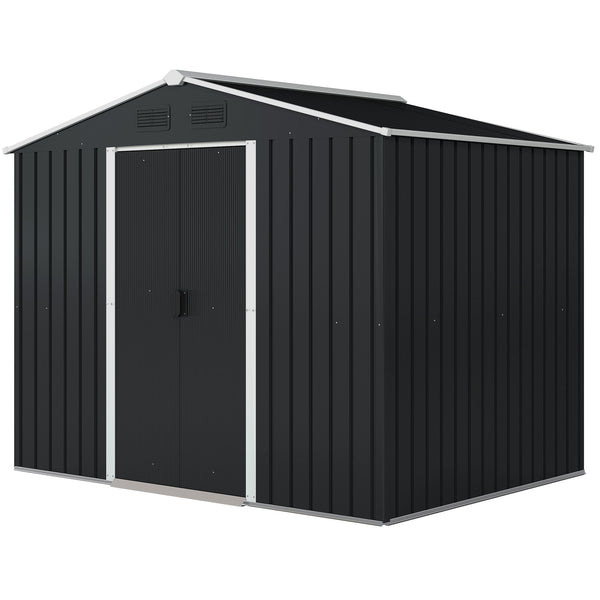 Metal garden shed with lockable sliding doors and ventilation