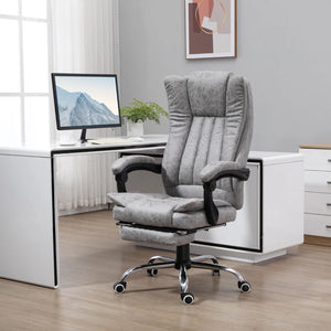 6-point vibrating massage chair, reclining, microfiber upholstery with retractable footrest, grey