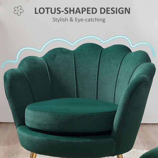 Lotus velvet fabric accent chair with gold metal legs, dark green