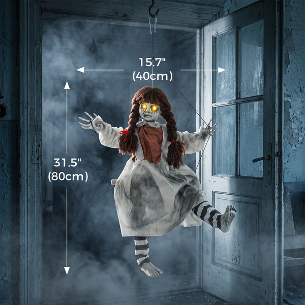 Animated spooky girl on a swing with light-up eyes, sounds, and motion – Reddish-brown and cream white