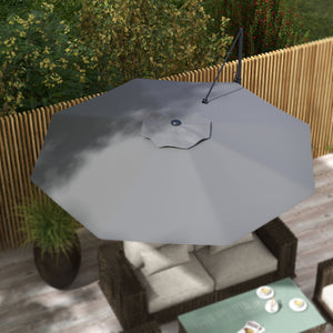 3 m offset parasol, aluminium, 360° rotating, with crank, tilting and cross base, grey