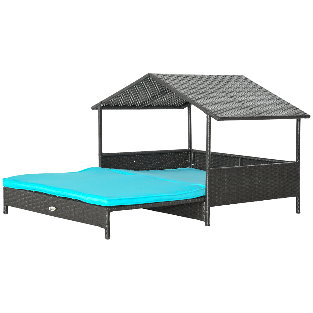 Extendable outdoor wicker pet bed with soft cushion and washable cover
