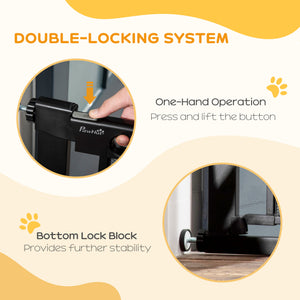 Metal barrier with self-closing and double-locking gate, black