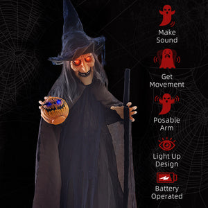 6.2ft Life-Size Halloween Outdoor Witch with Broomstick Decoration, Sound and Motion Activated with Light-Up Eyes