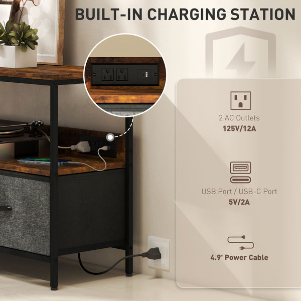 TV Stand with Charging Station and Open Shelf for 47-inch TVs, Rustic Brown