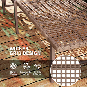 Outdoor Reclining Rattan Wicker Lounge Chair with Adjustable Backrest, Brown