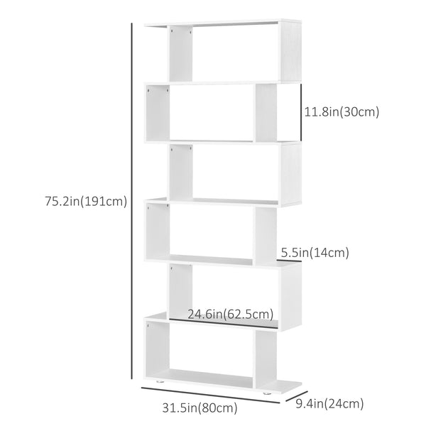 6-Tier 76-Inch Geometric Wooden Bookcase, White