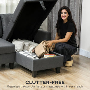 L-shaped sofa bed with pull-out trundle, reversible chaise with storage, wide and deep seating, charcoal grey