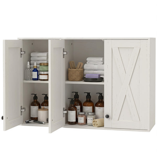 35-in bathroom wall cabinet with 3 doors and adjustable shelves, white