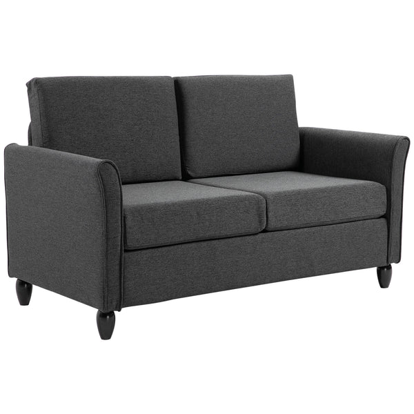 2-seater sofa with armrests and wooden legs, dark grey