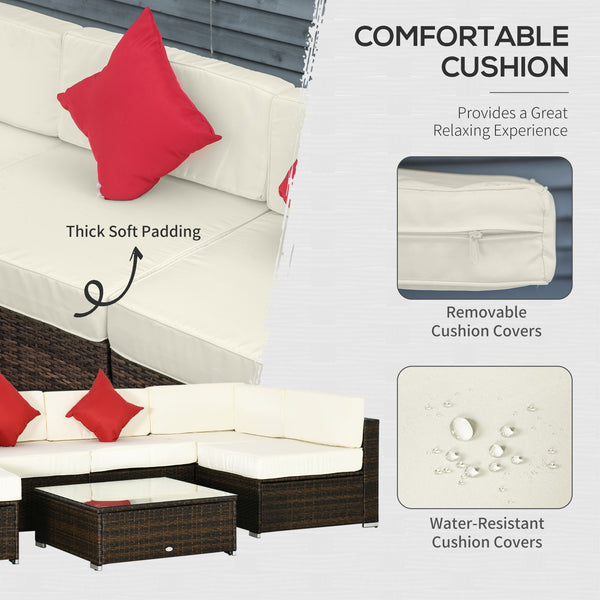 9 Piece Wicker Garden Furniture Set with Cushion, Cream White