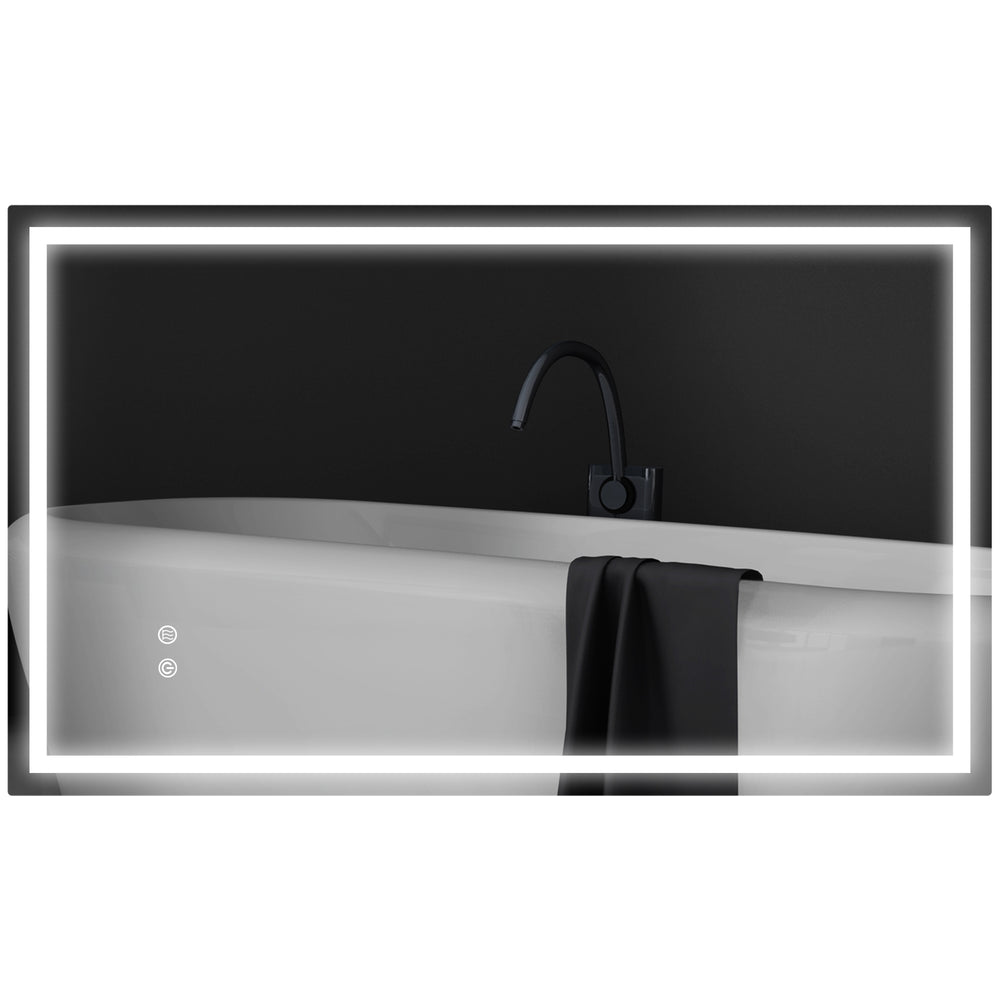 Bathroom mirror with LED lighting, anti-fog coating and touch button 