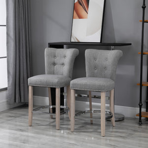 Set of 2 padded bar stools with tufted backrest, grey