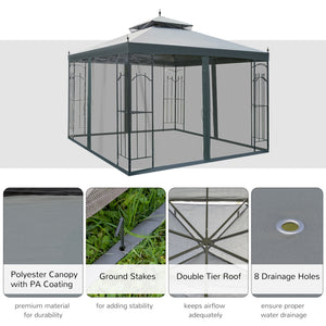 10 x 10 steel gazebo with removable mesh curtains, grey