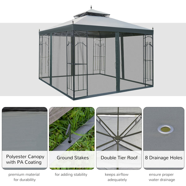 10 x 10 steel gazebo with removable mesh curtains, grey