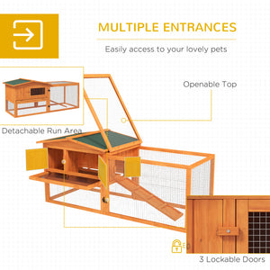 Wooden hutch with removable tray, opening roof, waterer, and run
