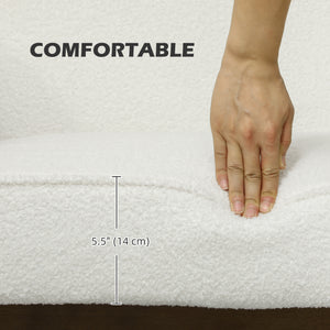 2 seater sofa in Boucle fabric with thick padding and wooden legs, cream white