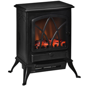 Freestanding Electric Fireplace with Adjustable LED Flame Effect 750W/1500W, Black