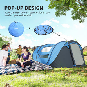 Tente de camping 4 personnes, montage instantané facile avec portes, fenêtres et sac de transport, idéale pour la randonnée, bleue