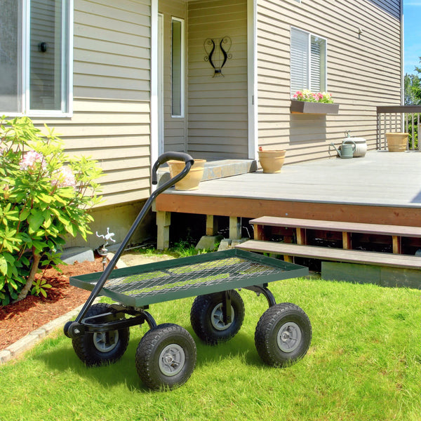Heavy-duty garden cart with 10-inch wheels, black
