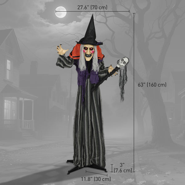 Standing Witch, Voice-Activated Accessory with Skull-Shaped Staff and Flashing Eyes
