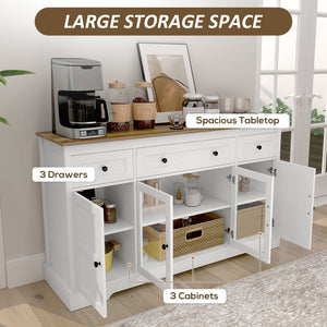 Sideboard with glass doors and adjustable shelves, aged white