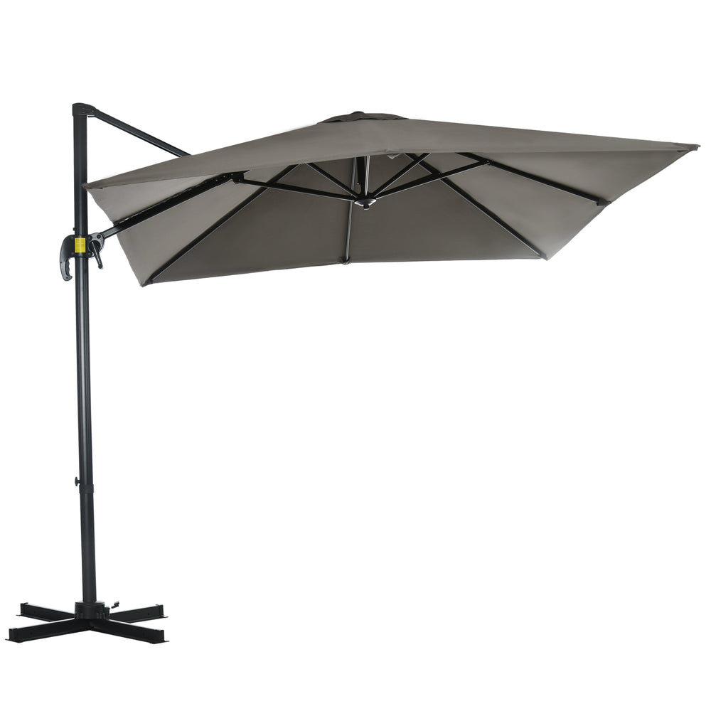 8-foot square cantilever parasol with 360° rotation, made of aluminum, light grey