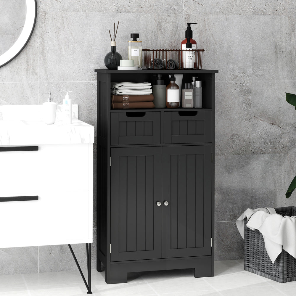 Kleankin Freestanding Bathroom Cabinet with Adjustable Shelf and Drawers, Small Bathroom Vanity, Living Room, Black 