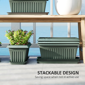 Set of 7 plastic flower pots with drainage holes and saucers